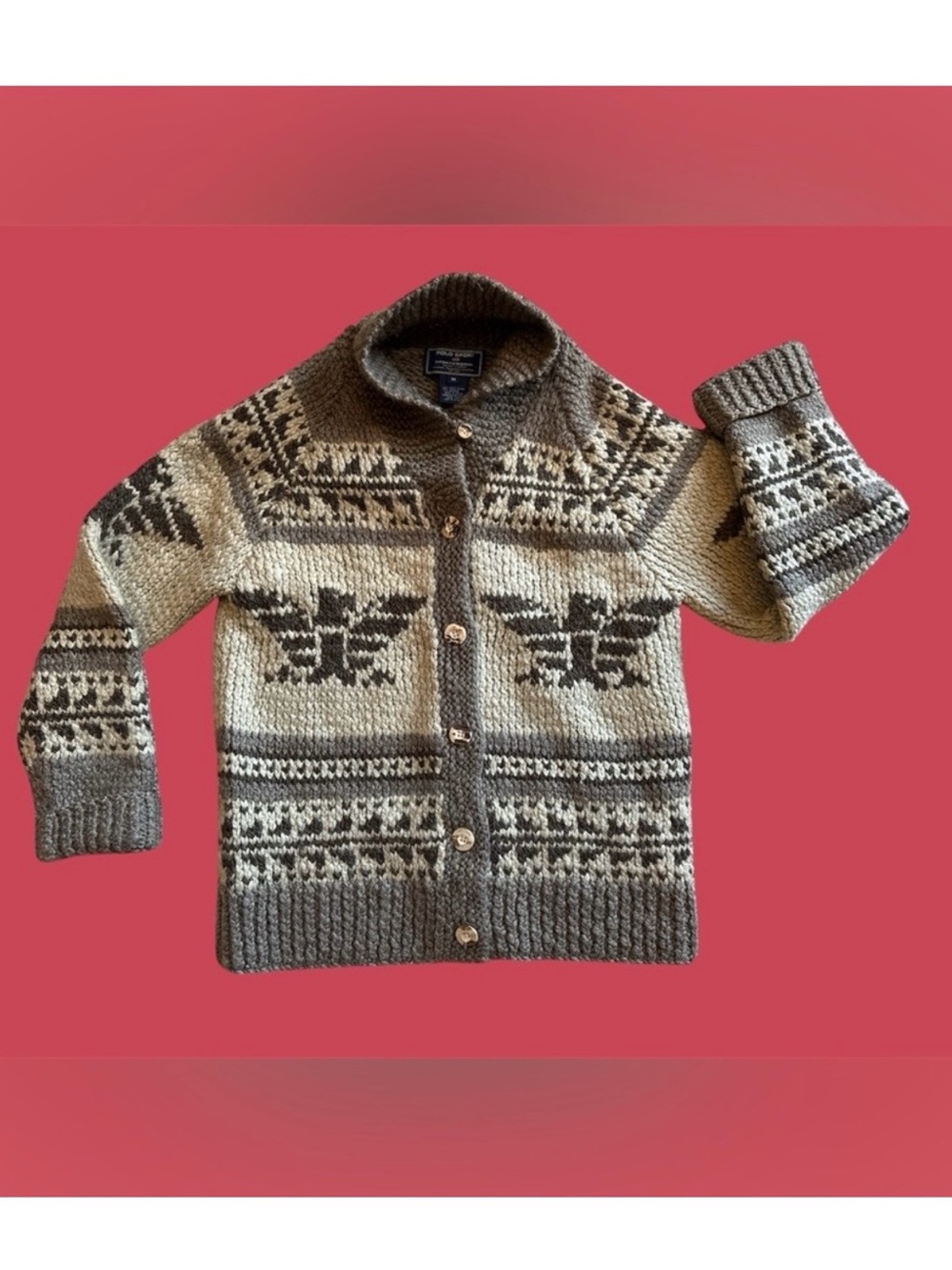 Vintage Ralph Lauren Cowichan Knit Wool Button Cardigan
